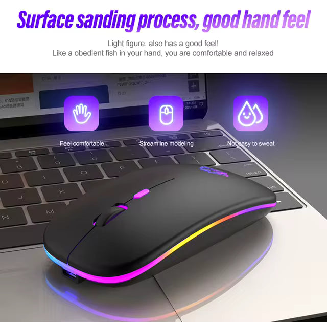 Ratón inalámbrico Bluetooth y 2,4 GHz modos duales recargable RGB ergonómico silencioso clic para PC