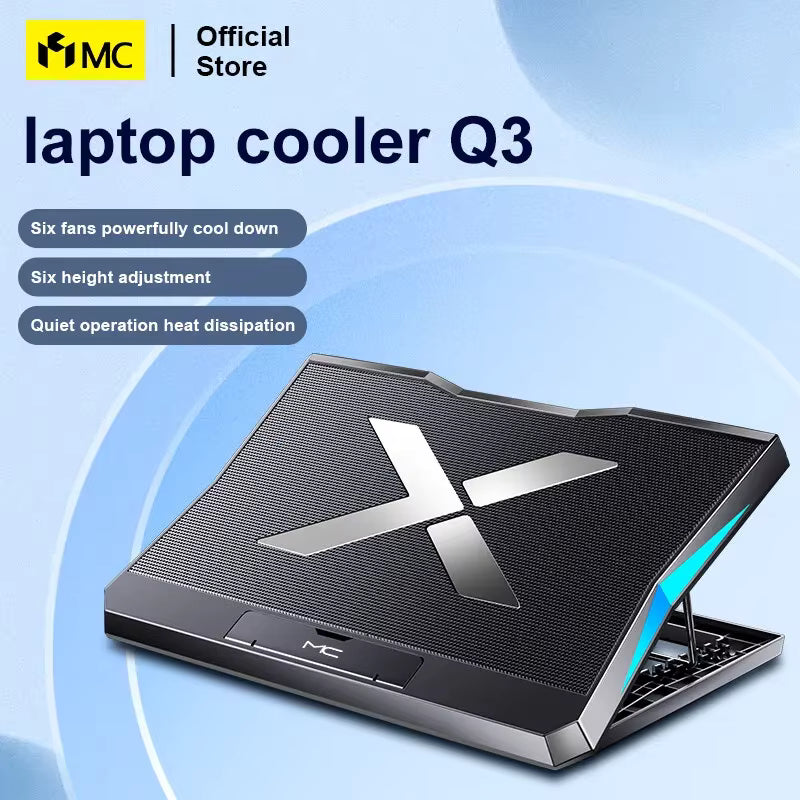 Enfriador de ordenador portátil Q3 para videojuegos con seis ventiladores, almohadilla de refrigeración silenciosa de altura ajustable