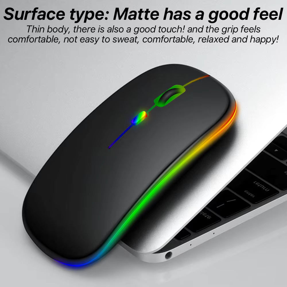 Ratón inalámbrico Bluetooth y 2,4 GHz modos duales recargable RGB ergonómico silencioso clic para PC