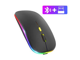 Ratón inalámbrico Bluetooth y 2,4 GHz modos duales recargable RGB ergonómico silencioso clic para PC